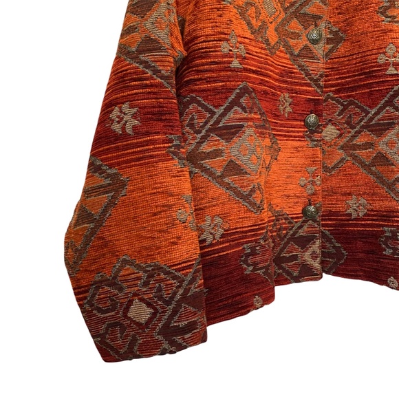 Norm Thompson Orange Button Down Tapestry Jacket Large - Picture 6 of 10